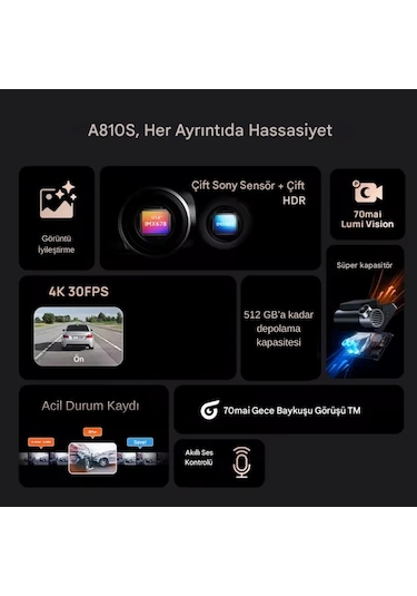 70mai Dash Cam 4k A810s Ön Kamera