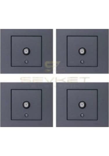 Grano Metalik Füme Tv Prizi F Tip 4'lü Paket Çerçeve Dahil