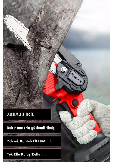 Assur ASR746-02-23 18v Çift Akülü Dal Budama Testere Kırmızı