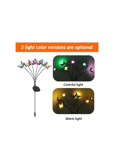 Fortunelane Güneş Enerjili Bahçe Lambası - Demir Kelebekler, 6 Ağızlı Isı Işığı, Ip65 Su Geçirmez, 8-15 Saat, 1 Adet Ilık Beyaz Ilık Beyaz
