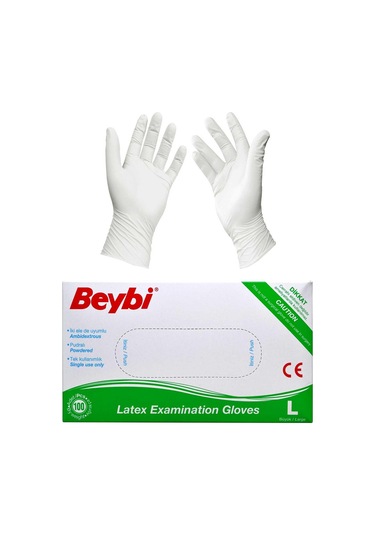 Dolphin Tek Kullanımlık Lateks Beyaz Pudralı Large Muayne Eldiveni - 20 x 100'lü Paket / Koli