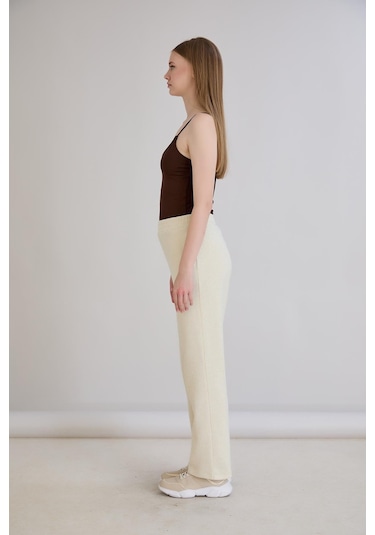 Sortie Collection Simli Örme Pantolon Bej