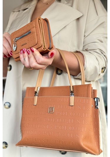 Jps- Just Polo Baskı Desenli Özel Seri El Ve Omuz Çanta Gq-4045-gd - Taba Kombin Taba