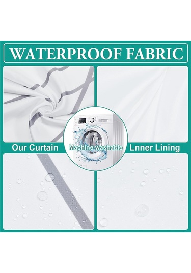 Çizgili Duş Perdesi - Ağır Kumaş, Makinede Yıkanabilir, Banyo İçin Basit Modern Gri Duş Perdeleri, 71x71 İnç Beyaz