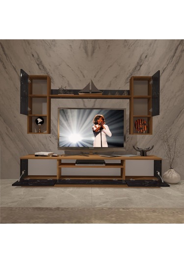 Decoraktiv Trendstyle 5da Slm Tv Ünitesi Tv Sehpası Ceviz - Siyah Mermer