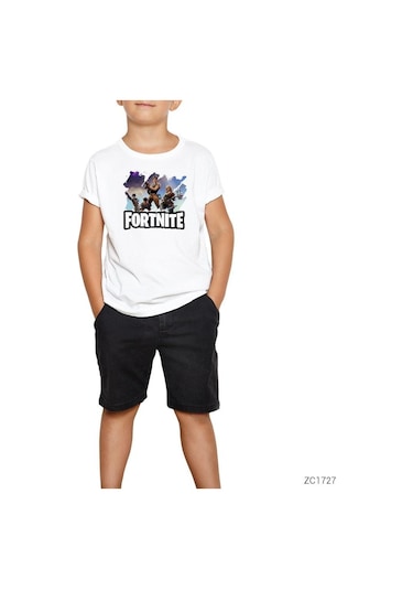 Fortnite Team 4 Beyaz Çocuk Tişört Siyah