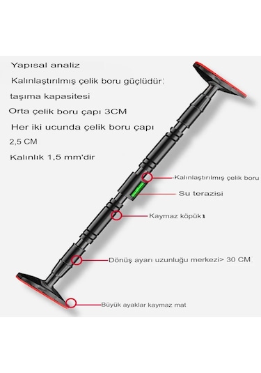 Reidan Yeni Nesil 92-120 CM Barfiks Çubuğu Süngerli Ayarlanabilir Barfiks