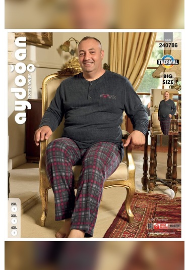 Aydoğan Erkek Emir Büyük Beden Kışlık Antrasit Pijama Takım 0786 Antrasit