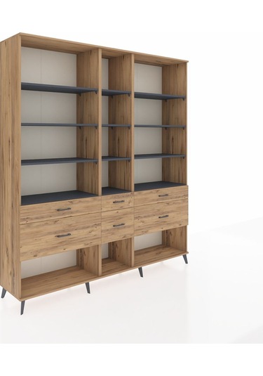 Hyperion Dolap 12 Raflı 6 Çekmeceli 220x44x243 Çam-antrasit/çam Antrasıt/atlas Çam