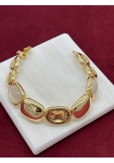 Toprak Tonlarında Parlak Dikdörtgen Şekilli Gold Bileklik Gold