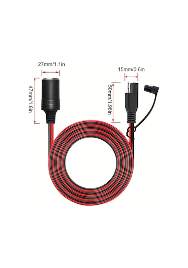 Dashanshop Jyft 2m/6.6ft Araç Sae Şarj Kablosu 16awg Sigara Çakmaklı Adaptörlü