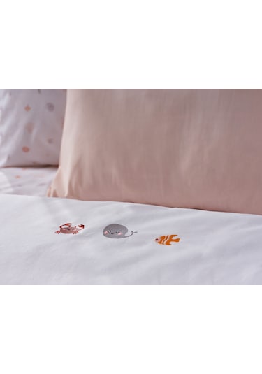 Nakışlı Bebek Nevresim Takımı Akvaryum Bebek - Somon