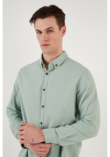 Buratti Pamuklu Regular Fit Düğmeli Yaka Erkek Gömlek Cf20S111871 Elma Yeşili
