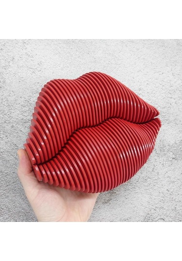 Cajuart 3 Boyutlu Parametrik Ahşap Kırmızı Dudak Modern Duvar Dekoru Tablo