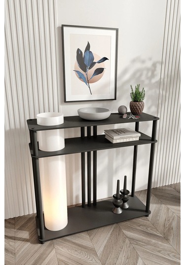 Ravilo Garcia Dresuar Dekoratif Raflı Lambader Siyah Siyah