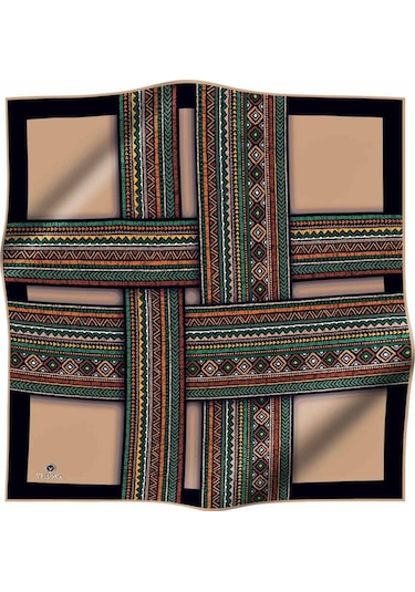 Twill İpek Eşarp Bej, Zümrüt Yeşili 17025-0004