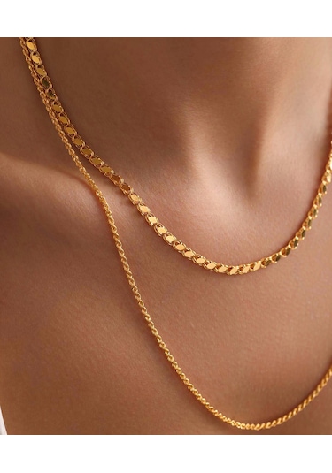 Bayar Gold 14 Ayar Altın Halep Halat Kombin Zincir Kolye
