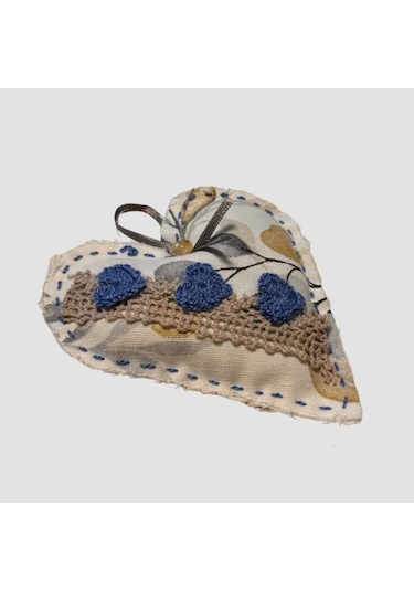 Uretti - Gamze 4416 - El Yapımı Kalpli Dantelli Lavanta Tanecikli Kese 13cm - Mavi