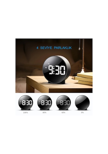 Hymark Yuvarlak Siyah Dijital Led Masa Saati Usb Güç Saat Ertelem