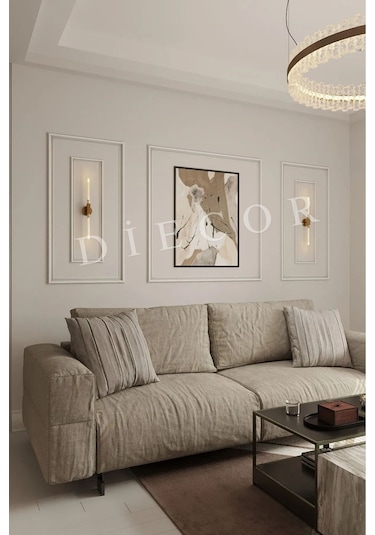 Diecor Dekoratif Boyanabilir 2,5 Cm Duvar Çıtası Hazır Kesimli 5 Adet Çerçeve Paketi Bej Model:xa275