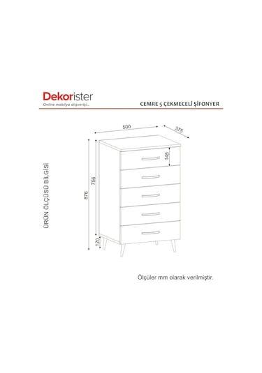 Dekorister Cemre 5 Çekmeceli Şifonyer Beyaz-Ceviz