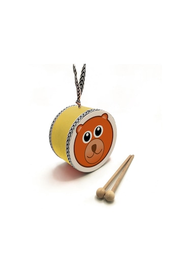 Ayıcık Baskılı Deri Oyuncak Çocuk Davulu Sarı 2-5 Yaş