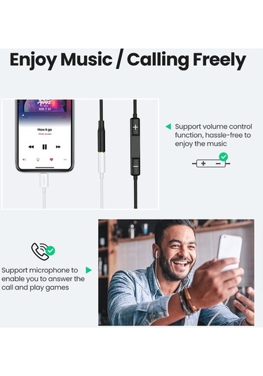 Pazly İos Uyumlu 13 İçin Ugreen 13 12 Mfi Yıldırım 3,5 Mm Ses Adaptör Kablo Kulaklık Dönüştürücü  Mfi Sertifikalı