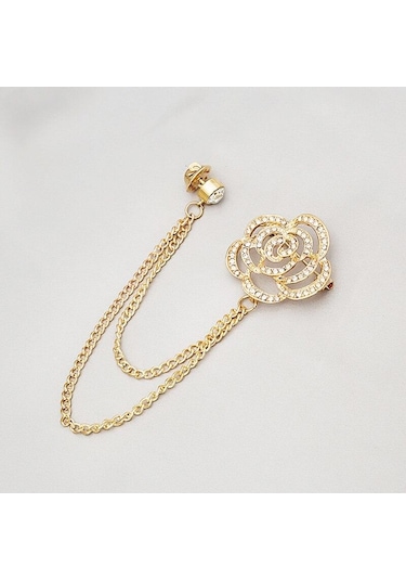 Altın Blucome Moda Içi Boş Zincir Gül Broş Kadın Broş Ceket Takım Elbise Çantası Başörtüsü Yaka Iğneler Yeni Yıl Hediyesi Altın