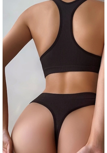 Kadın Kahverengi Desteksiz Seamless Tangalı İç Çamaşır Takımı Çok Renkli