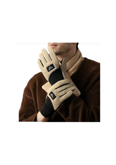 Snapbuy Unisex Kışlık, Parmak Açılır Dokunmatik, Kalın Peluş Eldiven Camel