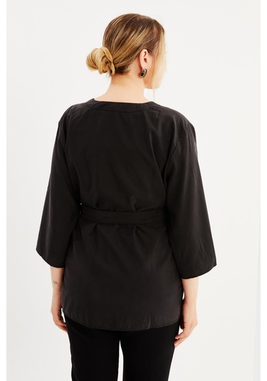 Kuşak Detaylı Kimono - Antrasit