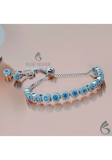 Bymoreelsesilver-Aquamarin Taşlı Pırlanta Modeli Gümüş Asansörlü Kadın Bilekliği