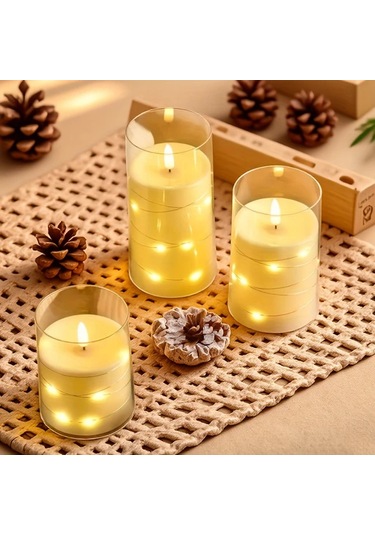 Xuweiwei 3 Adet Akrilik Led Mum Işık Kumanda Zamanlama Kararma Masastüü Aydınlatma Diğer