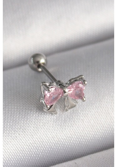 316l Çelik Gümüş Renk Pembe Zirkon Taşlı Fiyonk Tragus Piercing