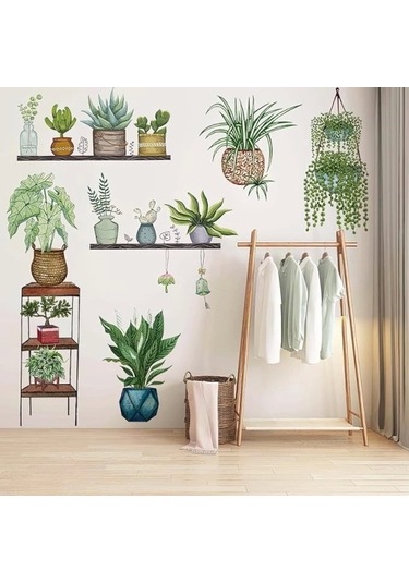 Tropikal Bitkiler Duvar Stickerı Model D Çok Renkli