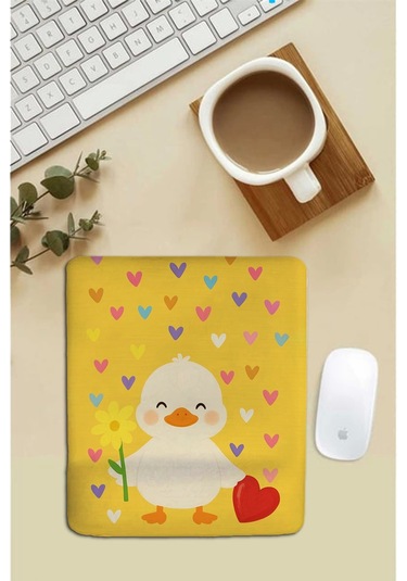 Sonictouch Bilek Destekli Kalpli Ördek Temalı Sarı Dikdörtgen Pürüzsüz Yüzey Dikişsiz Mouse Pad 18x2 Mousepad