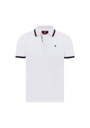 Javeir Erkek Regular Fit Çizgi Detaylı Polo Yaka T-shirt Beyaz