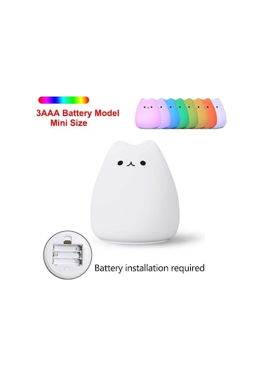 Metabagua De Beers Sevimli Kedi Gece Lambası Bebek Çocuklar Için Karikatür 7 Renk Silikon Uyku Lambası Dokunmatik Sensörlü Masa Lambası Ev Yatak Odası Dekorasyonu Için 5a4tzl Bej