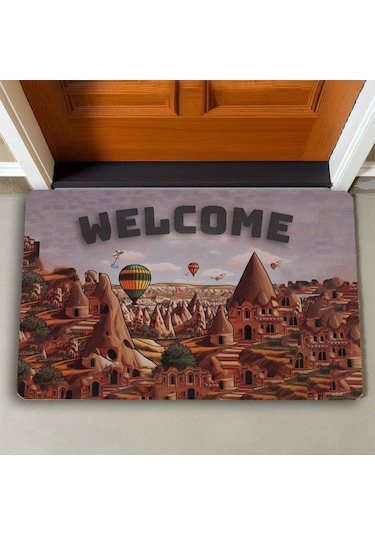 Valerine Life Kapadokya, Peri Bacaları Ve Balon Temalı Welcome Kapı Önü Paspası 45x70cm
