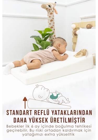 Mordesign Bebek Yatağı, Yıkanabilir, Ayarlanabilir Yan Bariyer Yastıklı Reflü Yatağı Beyaz Zg989-1