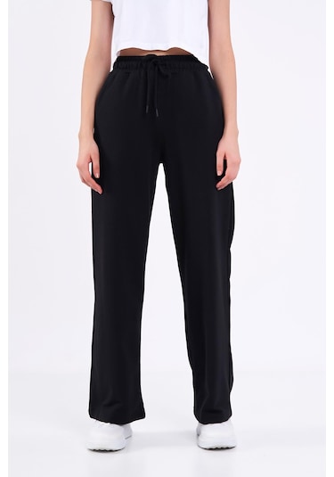 Kadın Mevsimlik Salaş Geniş Rahat Paça Yan Cepli Siyah Eşofman Altı Antrasit