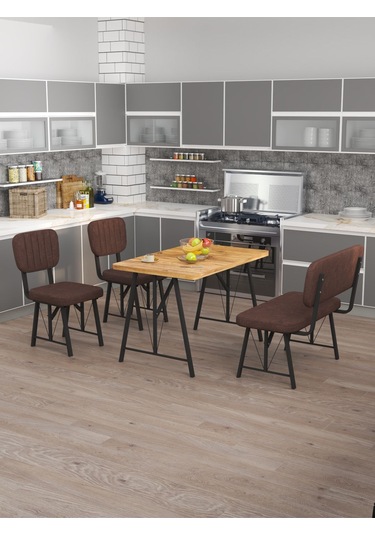 Mygusi Hayat 2 Sandalyeli 1 Bench Mutfak Masa Takımı Atlantik Çam Kahve