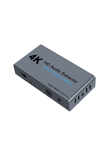 Geeksen E12 4k 60hz Hd Video Dağıtıcı Ve Ses Ayırıcı 2'li 1 - 3.5mm Aux Ve Spdıf Çıkışı, Plug & Play Gri