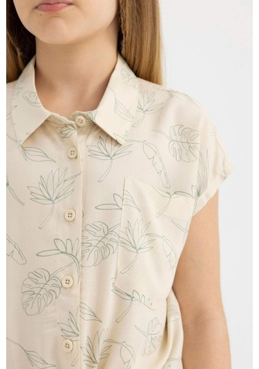 DeFacto Kız Çocuk Crop Desenli Kısa Kollu Gömlek B5065A824SMYL356