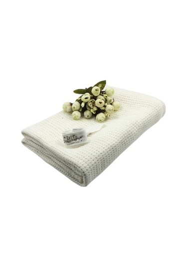 Beyaz Bebek Yenidoğan Yumuşak Sıcak Pamuk Düz Renk Örme Tığ Dikdörtgen Battaniye Beyaz