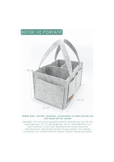 Mordesign Keçe Anne Bebek Bakım Çantası Yenidoğan Alt Açma Değiştirme Için Organizer Taşınabilir Düzenleyici Gri Zg948 Gri