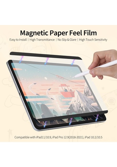 Mufunye İpad Uyumlu 11/10.9 İçin Manyetik Kağıt Hissetimli Filmi - Parlaklık Engeli, Dokunmatik Duyarlılık, Tekrarlı Kullanım