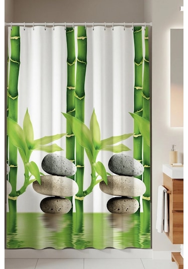 Tropik Home-daisy Papatya-çift Kanatlı Banyo Duş Perdesi 110x200 Yeşil