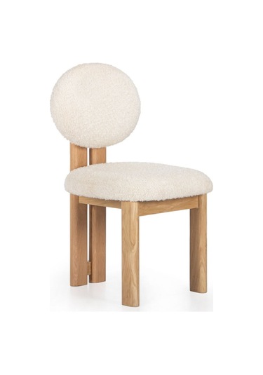 Coco Iskandinav Still Krem Teddy Kumaş Natural Ahşap Bohem Sandalye