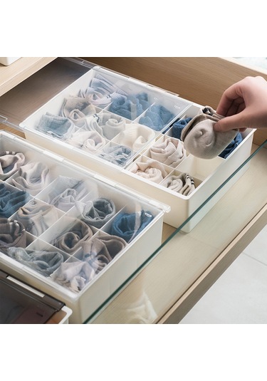 Hangfox "15 Gözlü Çekmeceli Çorap Ve İç Çamaşırı Saklama Kutusu - Kahverengi, Kapaklı Ve Yapışkanlı" Haki